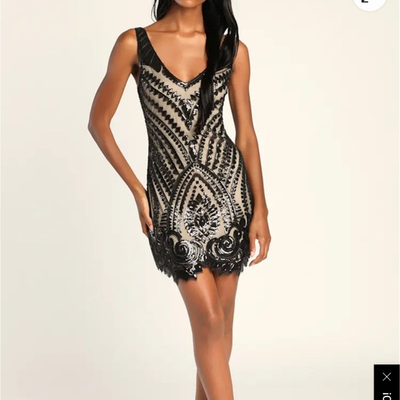NWT! Lulus Great Beauty Black Beaded Sequin Bodycon Mini Dress - Size L - Picture 5 of 5